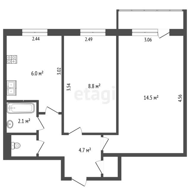 2-комн. квартира, 37.4 м², в Минск (косметический ремонт)