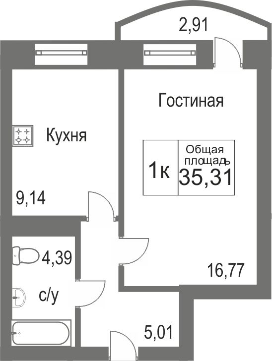 Объявление. г. Тюмень, 1-комн.кв. 35.31кв.м, Беловежская, ЖК Новоант. Фото 1