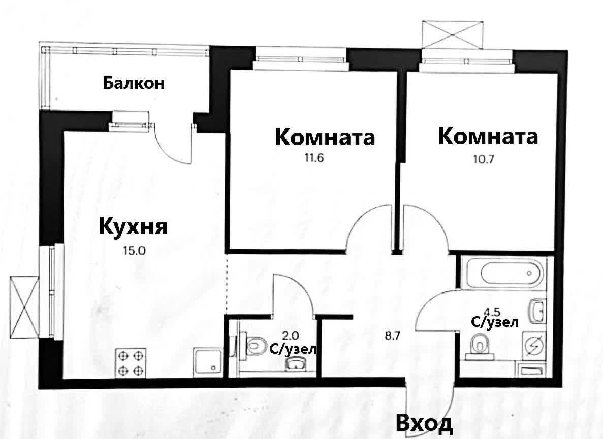Продажа 2-комнатной квартиры, Южно-Сахалинск, Сахалинская область,  Южно-Сахалинск