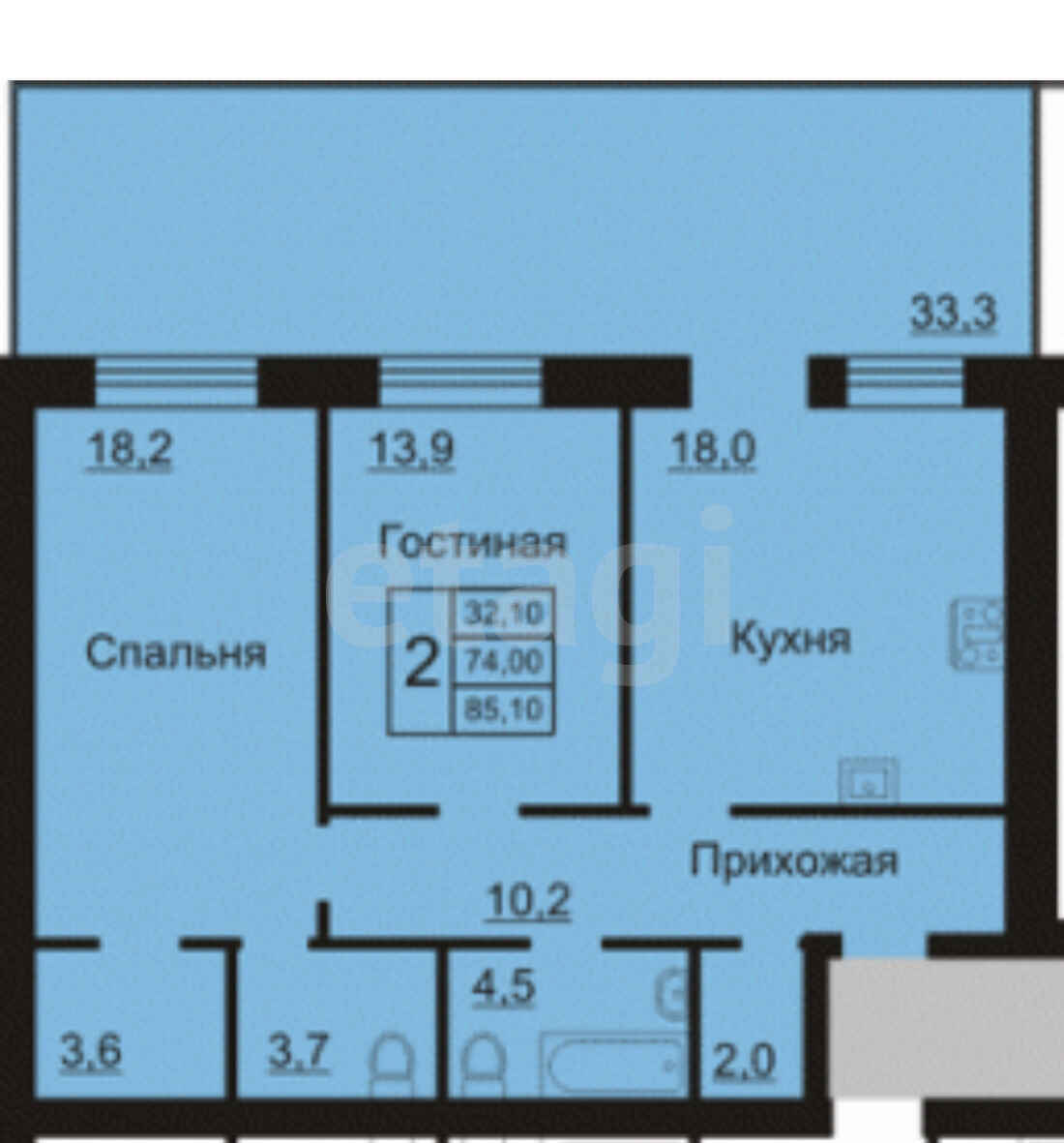 Продажа 2-комнатной квартиры, Калуга, Белые Росы,  2
