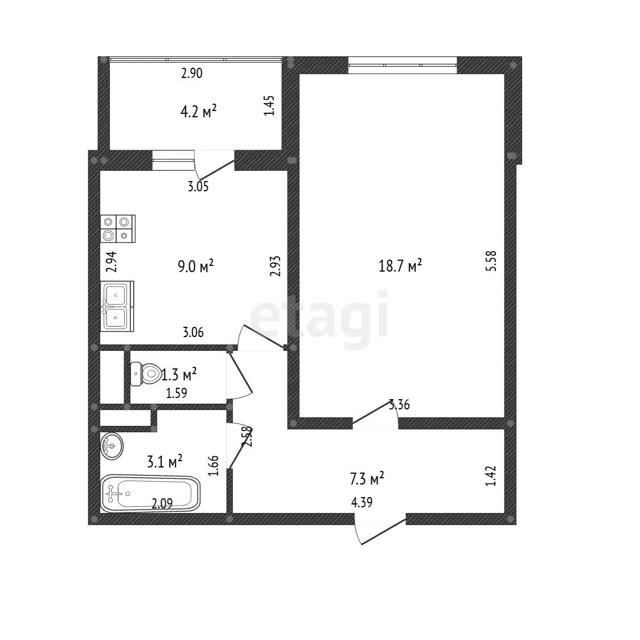 1-комн. квартира, 39.4 м², в Минск (косметический ремонт)