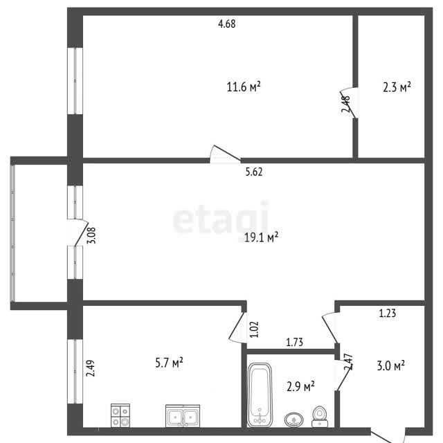 2-комн. квартира, 45.4 м², в Минск
