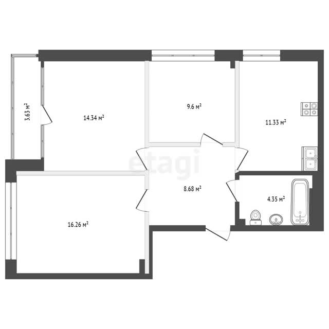 3-комн. квартира, 68.5 м², в Минск