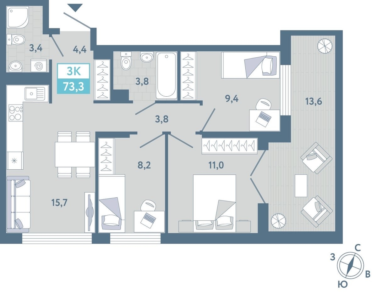 Планировка: Формат уточняется 73.1 м² в ЖК AIRIS, Комарово Парк