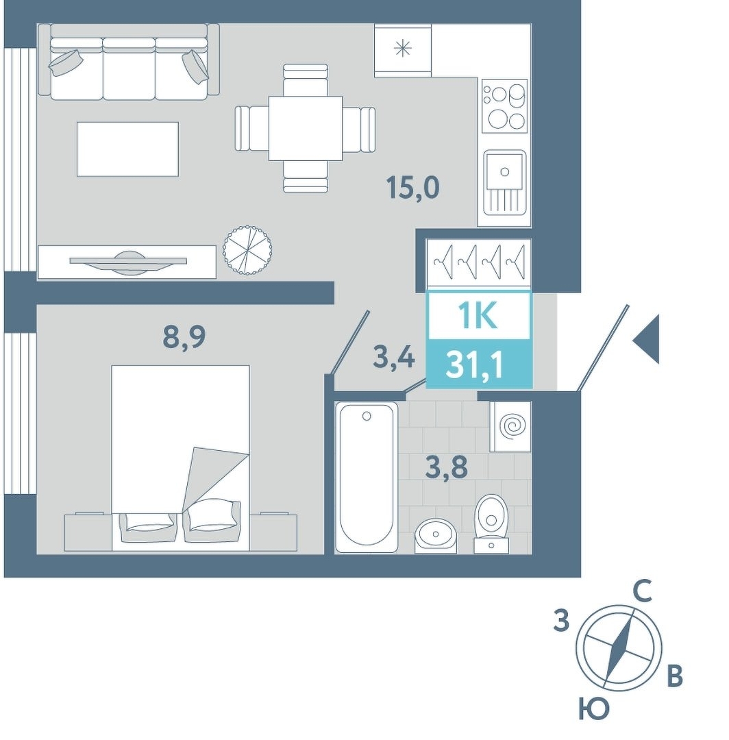 Планировка: Формат уточняется 31 м² в ЖК AIRIS, Комарово Парк