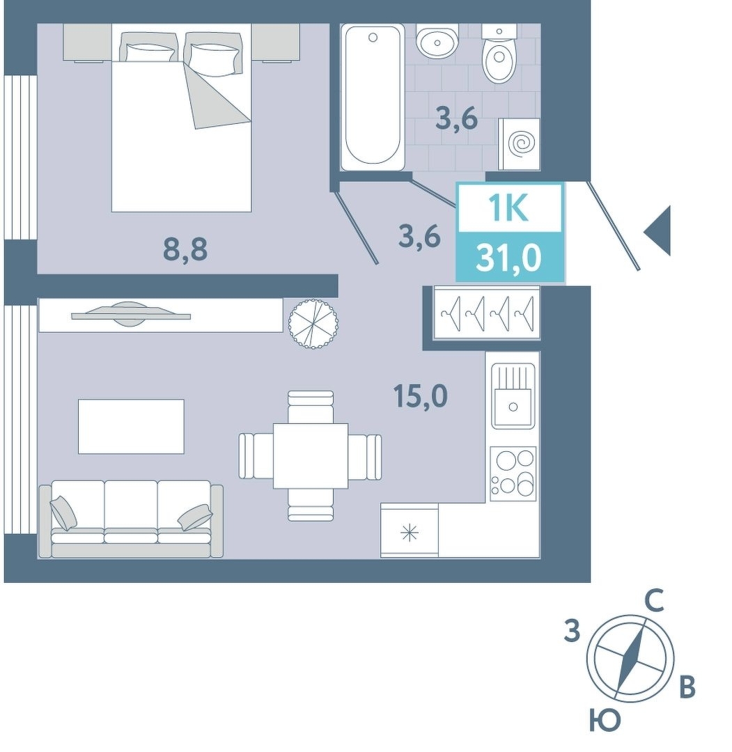 Планировка: Формат уточняется 31 м² в ЖК AIRIS, Комарово Парк