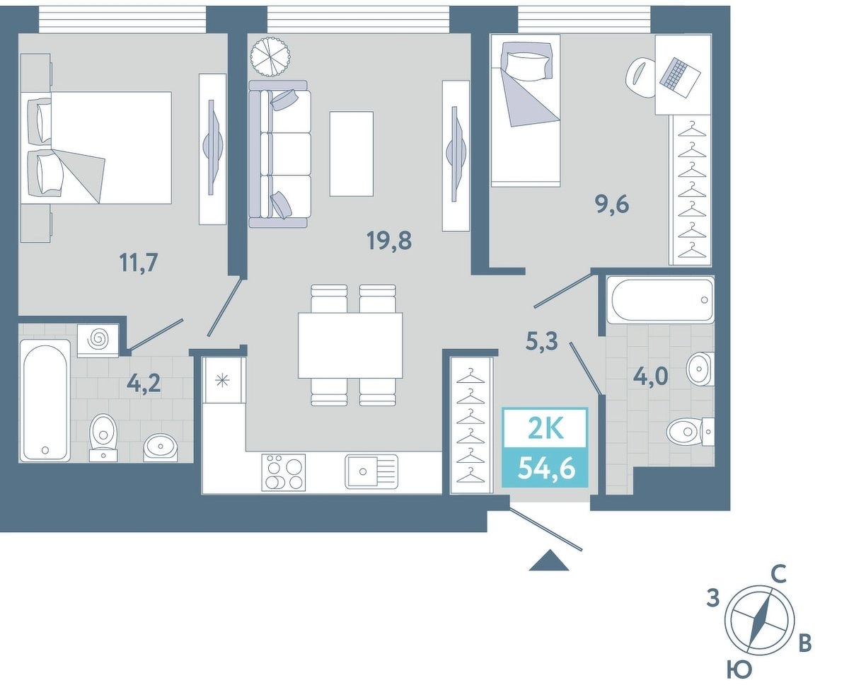 Планировка: Формат уточняется 54.4 м² в ЖК AIRIS, Комарово Парк