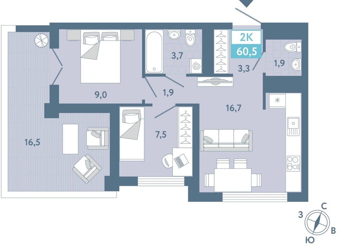 Планировка: Формат уточняется 59.7 м² в ЖК AIRIS, Комарово Парк