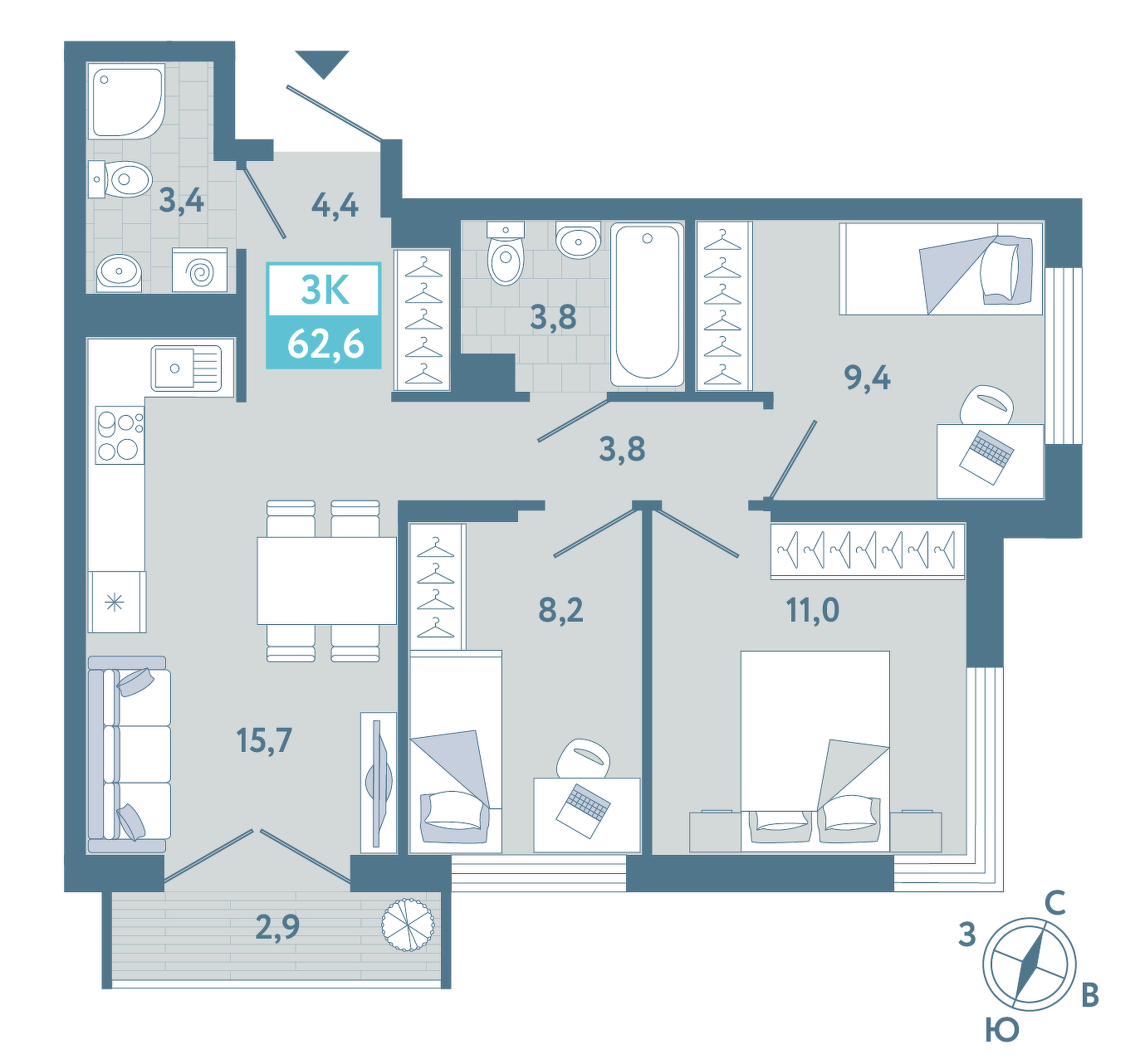 Планировка: Формат уточняется 63 м² в ЖК AIRIS, Комарово Парк
