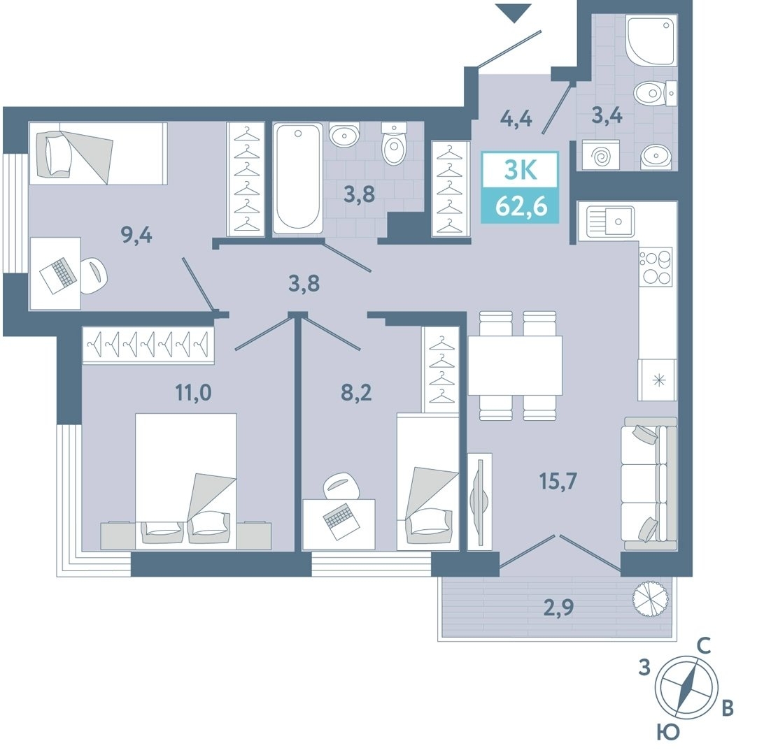 Планировка: Формат уточняется 63.2 м² в ЖК AIRIS, Комарово Парк