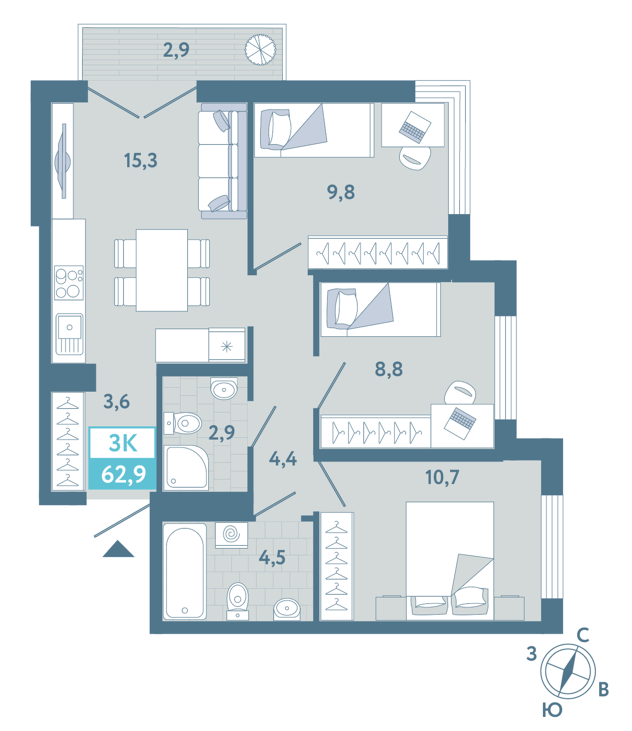 Планировка: Формат уточняется 63.3 м² в ЖК AIRIS, Комарово Парк