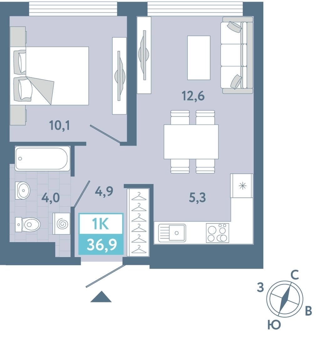 Планировка: Формат уточняется 36.6 м² в ЖК AIRIS, Комарово Парк