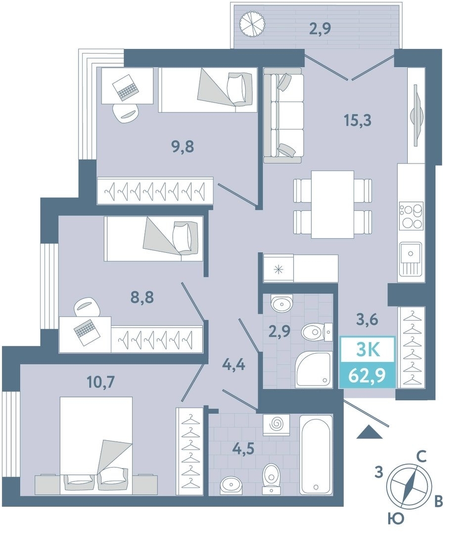 Планировка: Формат уточняется 63.3 м² в ЖК AIRIS, Комарово Парк