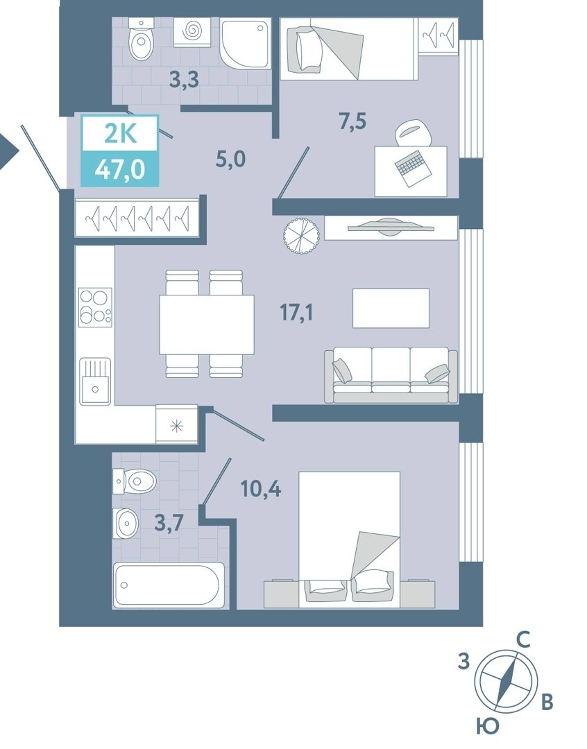 Планировка: Формат уточняется 47 м² в ЖК AIRIS, Комарово Парк