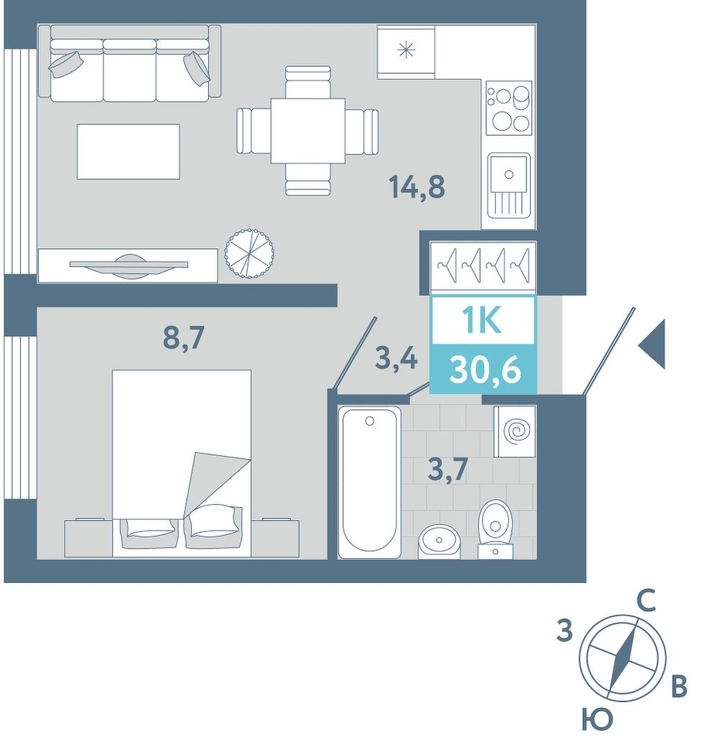 Планировка: Формат уточняется 30.6 м² в ЖК AIRIS, Комарово Парк