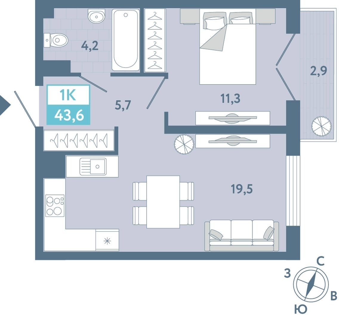 Планировка: Формат уточняется 43.7 м² в ЖК AIRIS, Комарово Парк