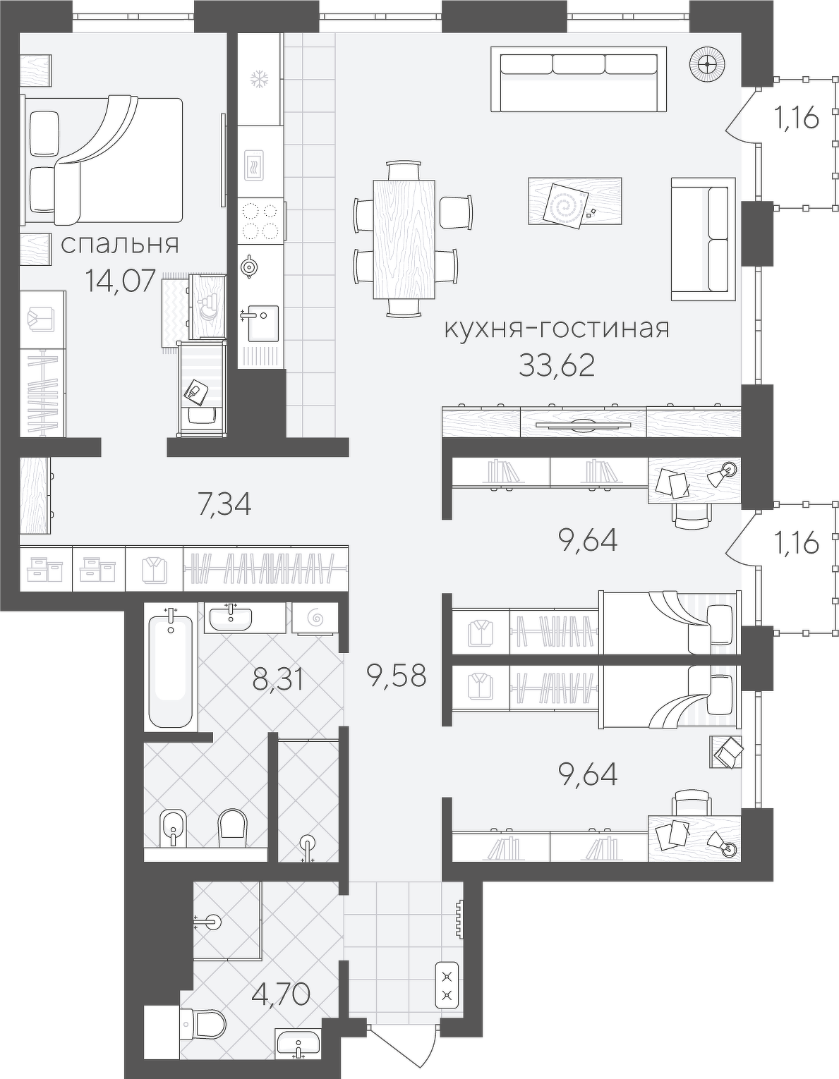 Планировка: 4-комнатная евро 99.2 м² в ЖК Скандиа. Квартал в Комарово Парк, Комарово Парк