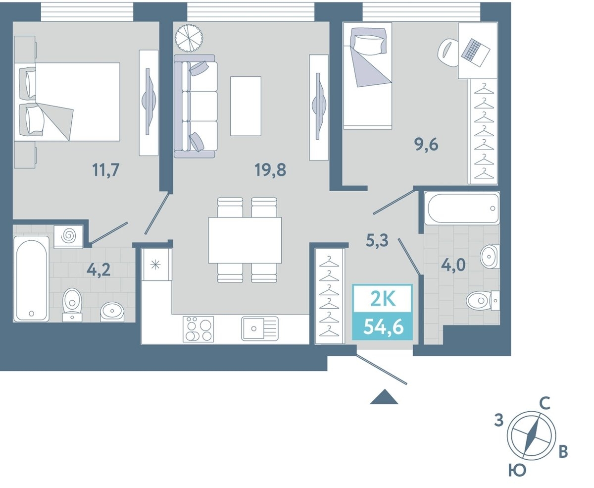 Планировка: Формат уточняется 54.4 м² в ЖК AIRIS, Комарово Парк