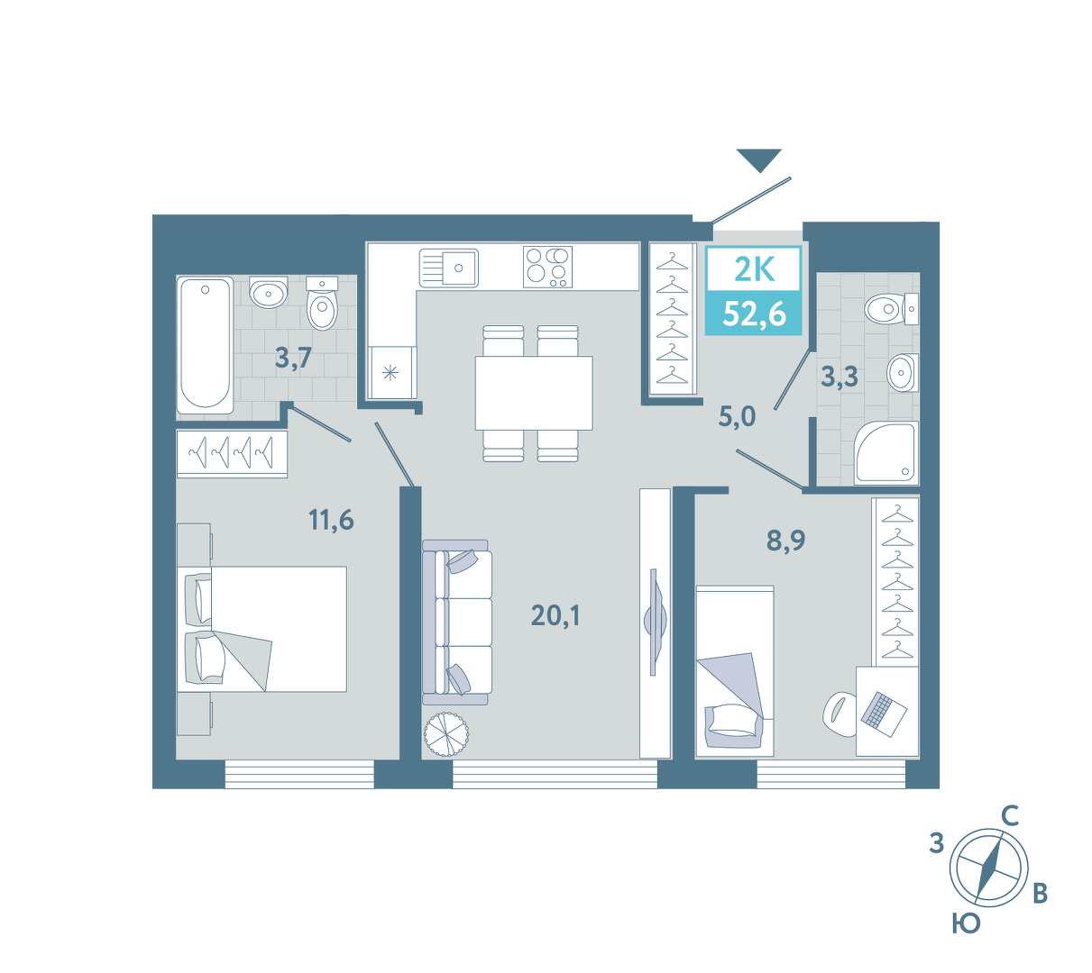 Планировка: Формат уточняется 52.5 м² в ЖК AIRIS, Комарово Парк