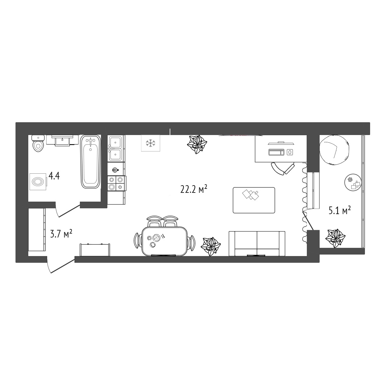 Планировка: Студия 32.9 м² в ЖК Листопад, От Слободы до Комарово парк