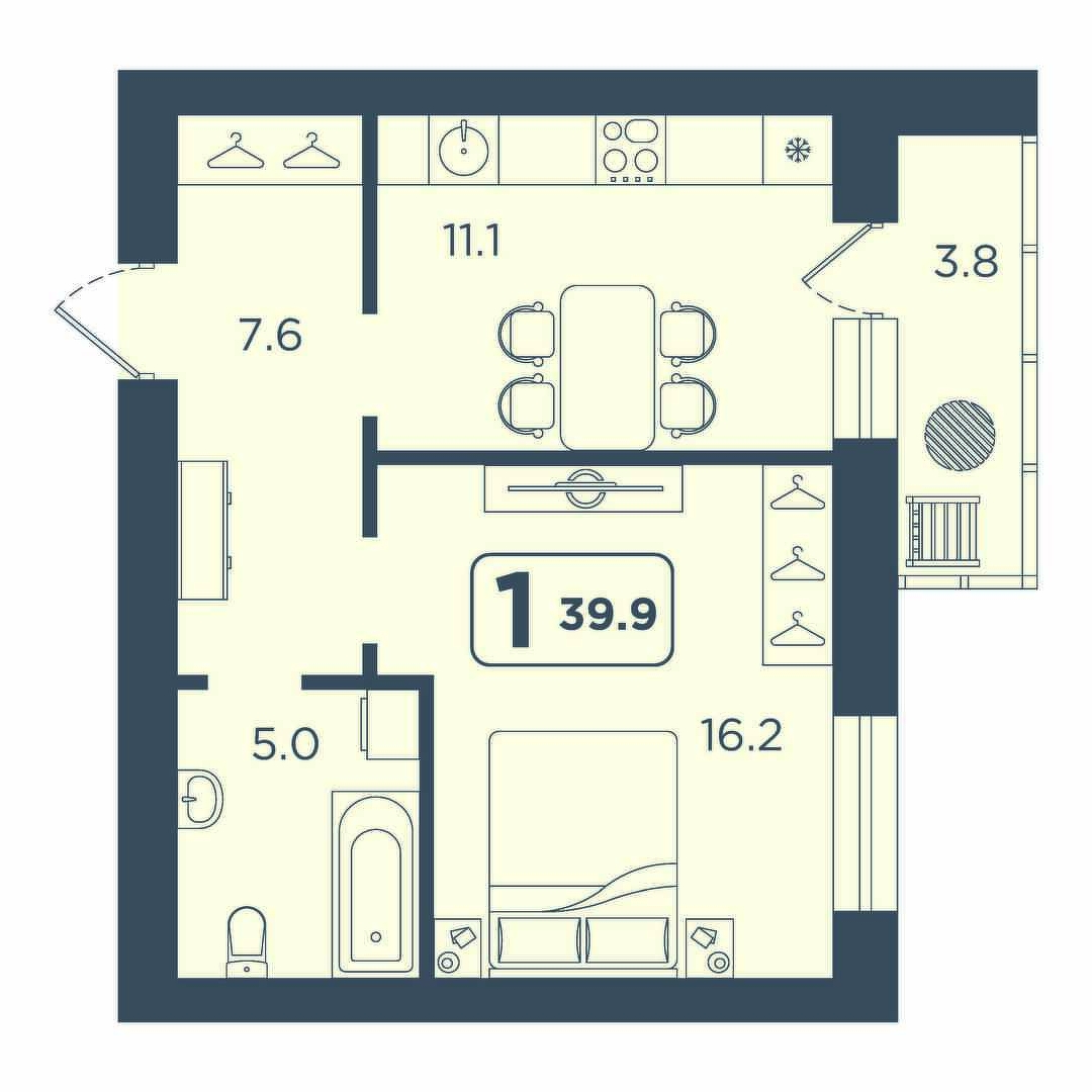 Планировка: Формат уточняется 39.9 м² в ЖК Квартал перемен, Центр: КПД