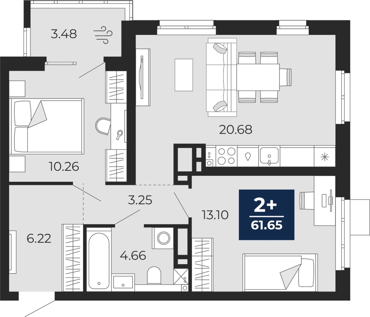Планировка: Формат уточняется 58.2 м² в ЖК Прео, Тюменская слобода