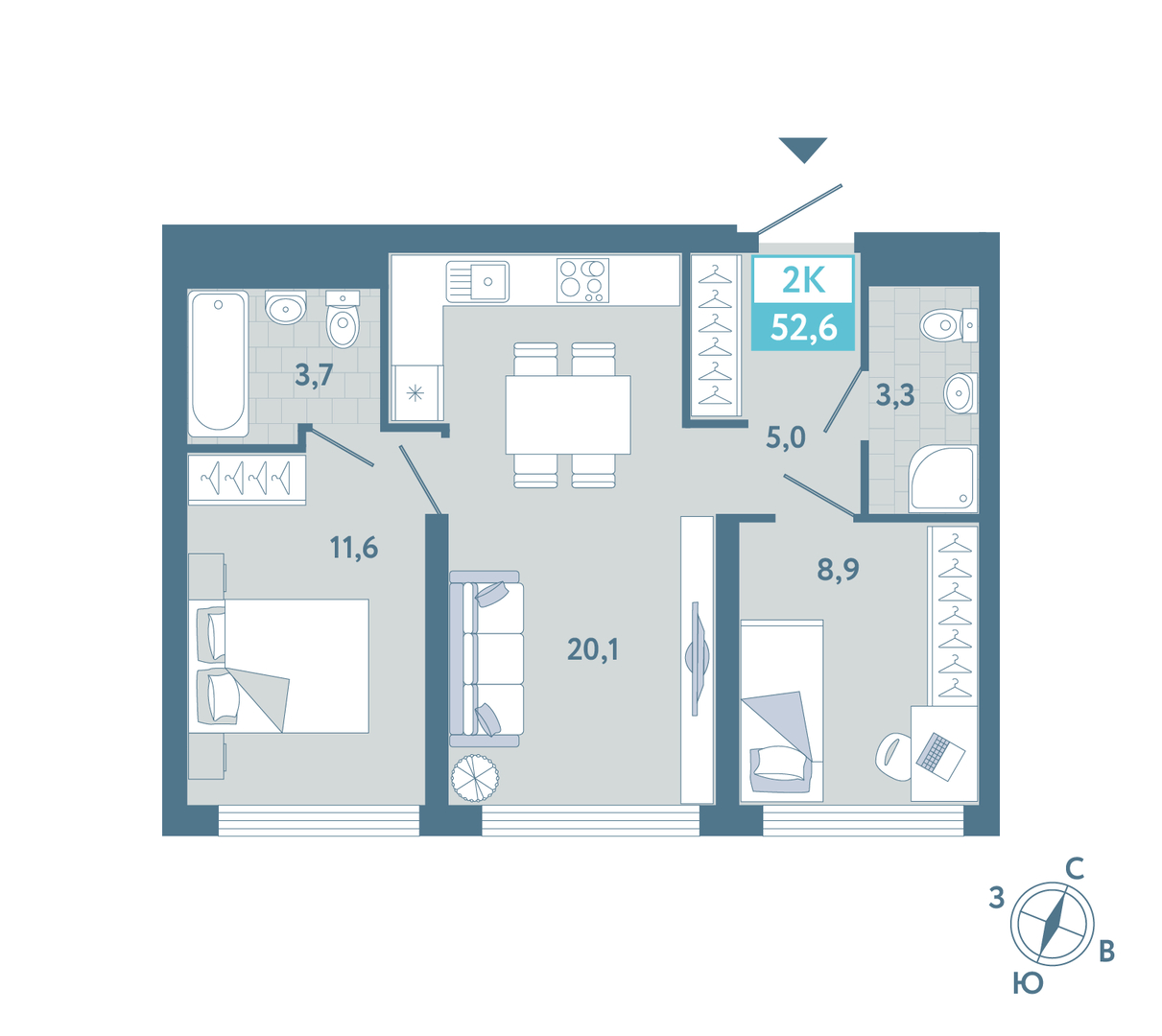 Планировка: Формат уточняется 52.6 м² в ЖК AIRIS, Комарово Парк