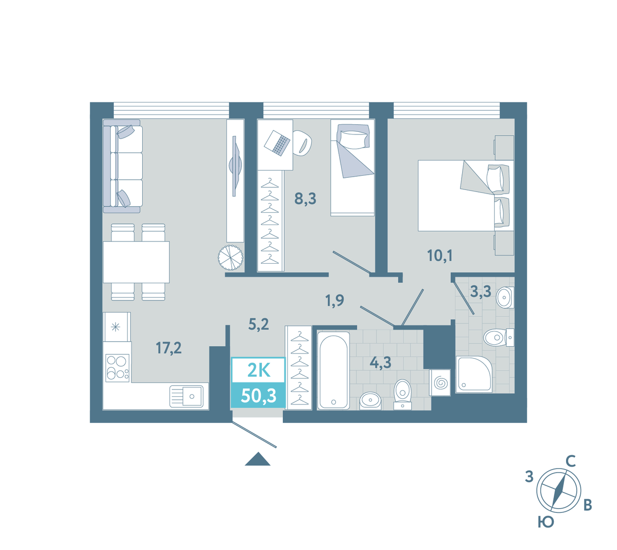 Планировка: Формат уточняется 50.3 м² в ЖК AIRIS, Комарово Парк