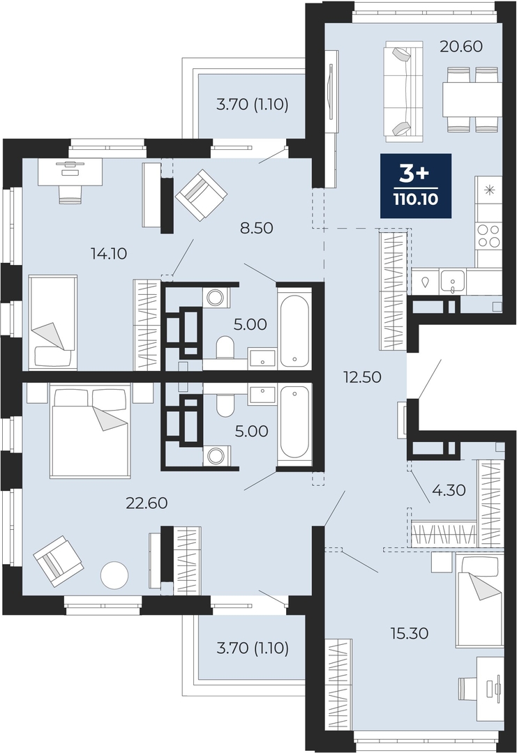 Планировка: Формат уточняется 107.9 м² в ЖК Айвазовский, 5-й Заречный