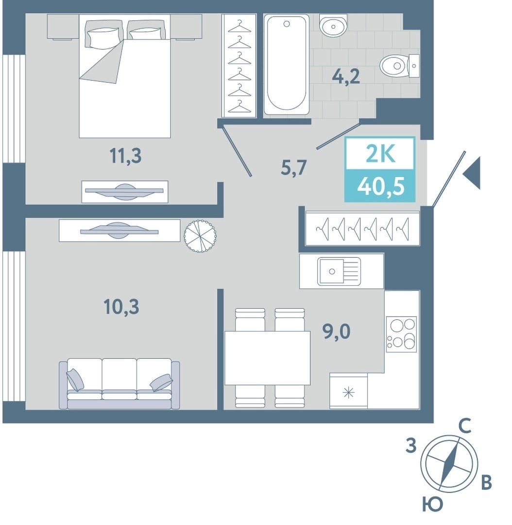 Планировка: Формат уточняется 40.5 м² в ЖК AIRIS, Комарово Парк
