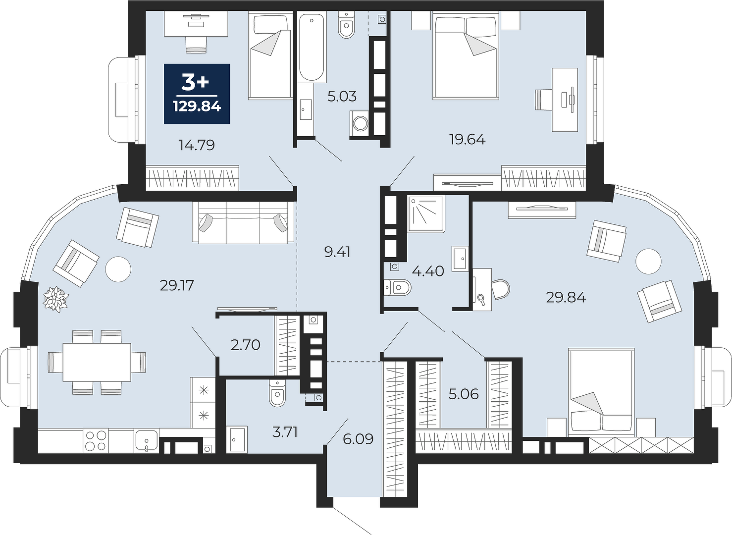 Планировка: Формат уточняется 129.8 м² в ЖК Айвазовский, 5-й Заречный