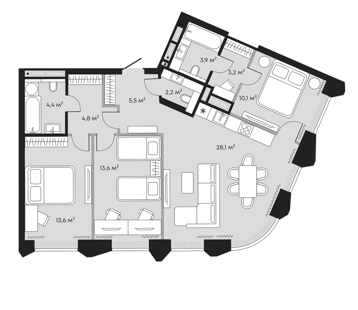 Планировка: Формат уточняется 89.5 м² в ЖК Челюскинцев 5, Центр: Исторический
