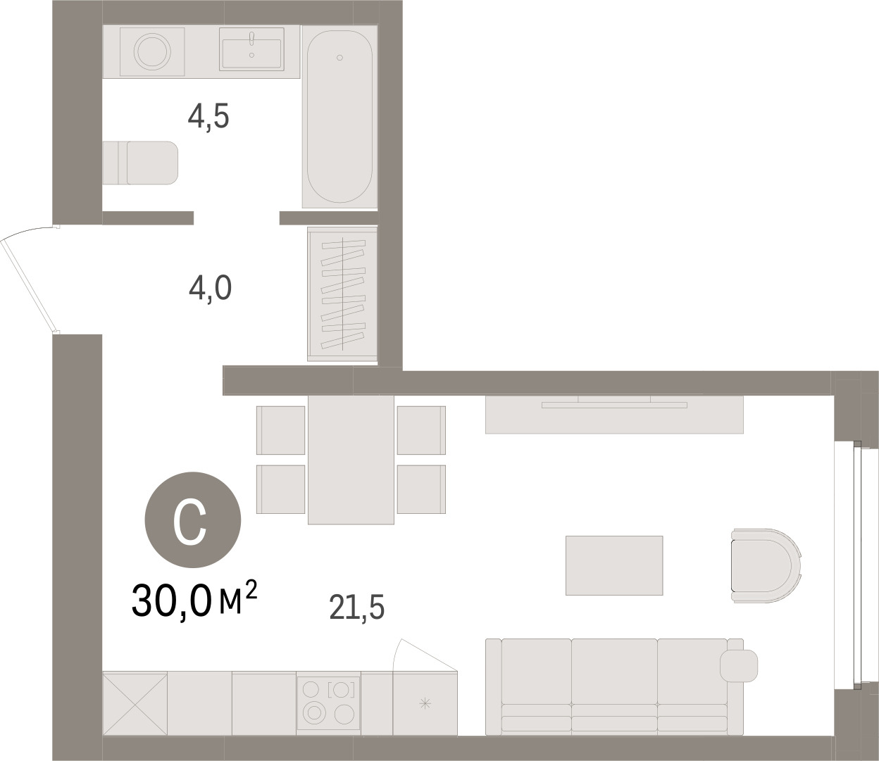 Планировка: Формат уточняется 30 м² в ЖК Зарека, Заречный