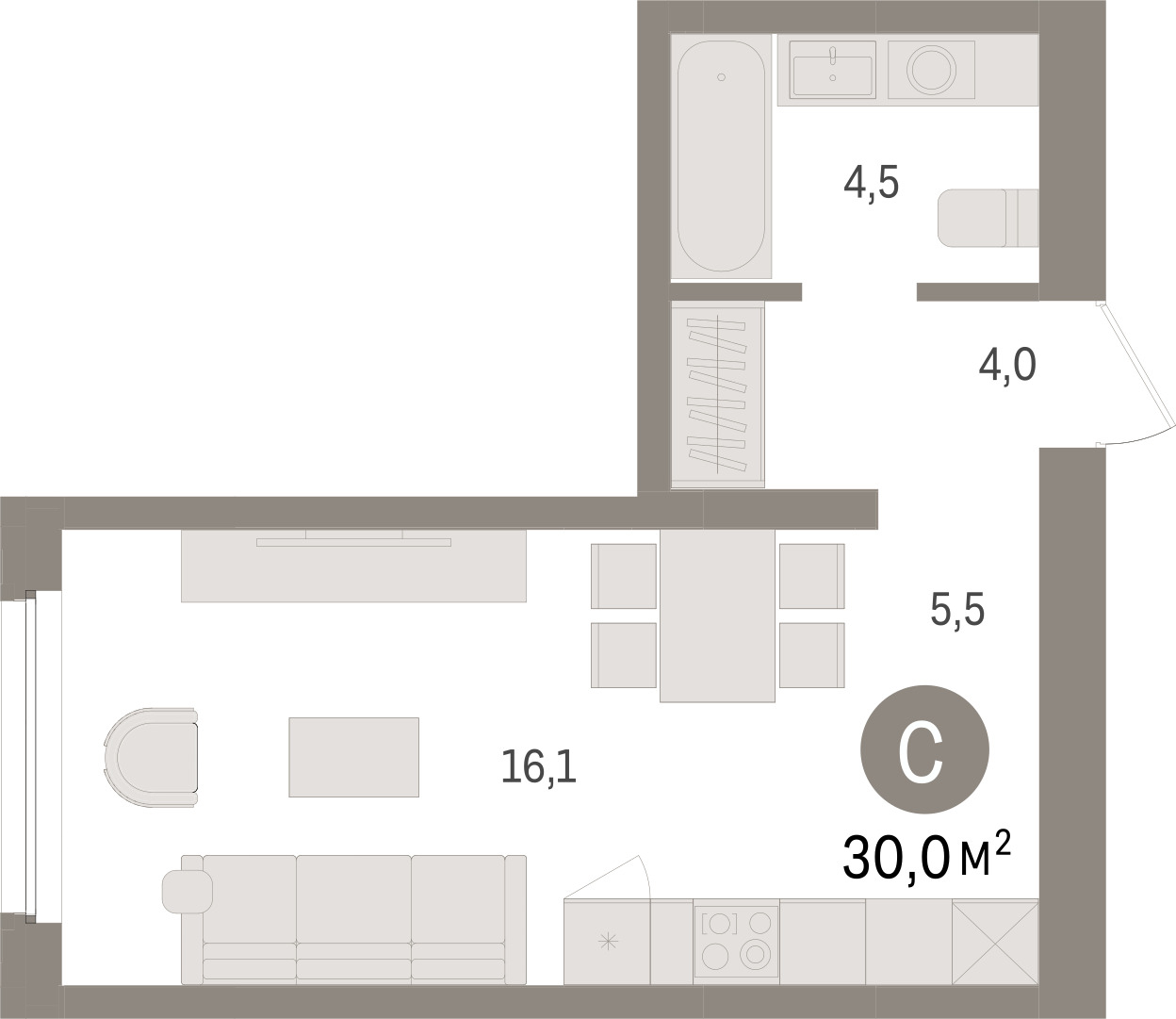 Планировка: Формат уточняется 30 м² в ЖК Зарека, Заречный