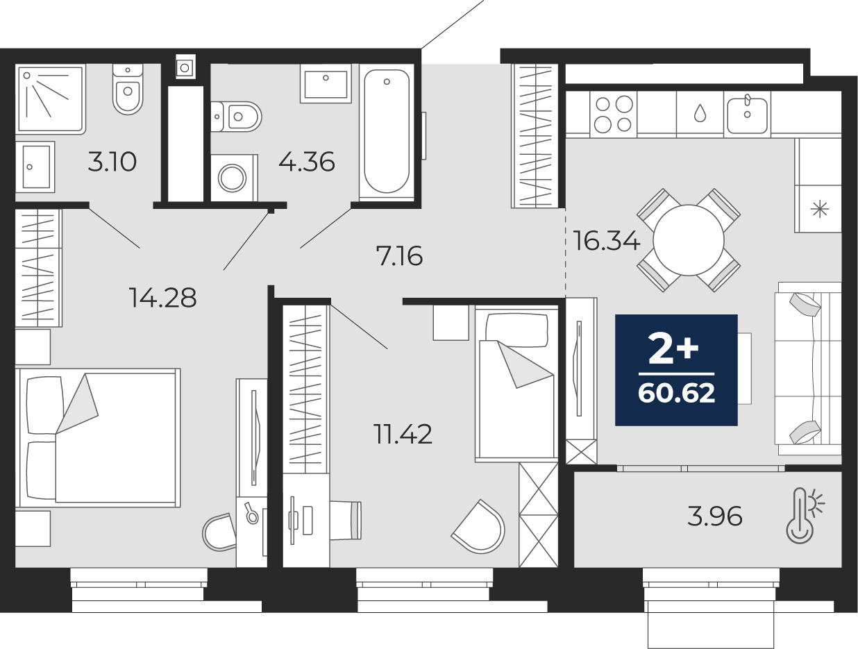 Планировка: Формат уточняется 60.6 м² в ЖК Мириады, Мыс