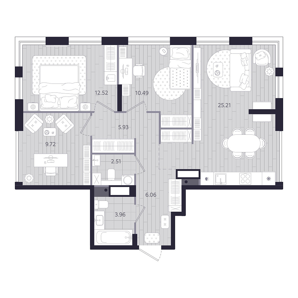 Планировка: 4-комнатная евро 76.4 м² в ЖК Форсо, Зарека