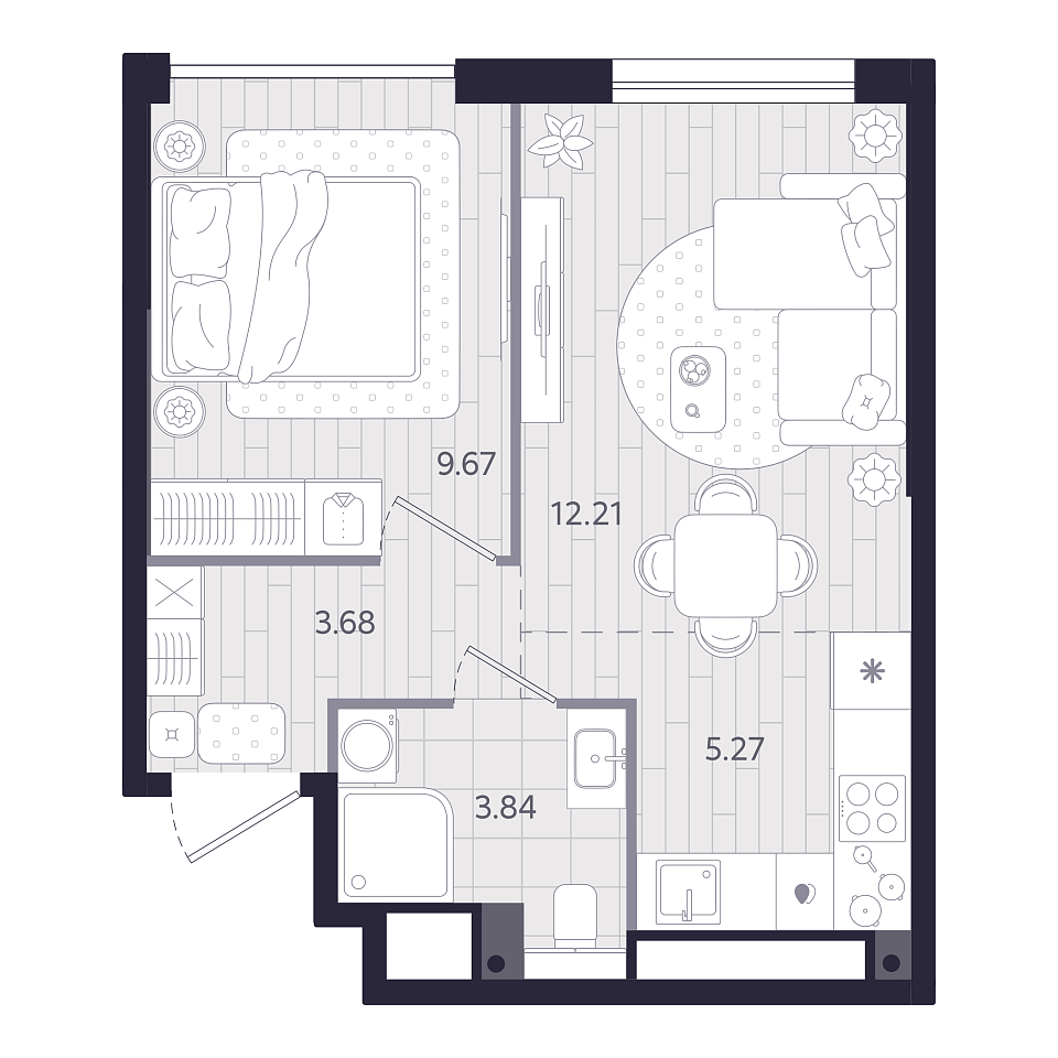 Планировка: Евродвушка 34.7 м² в ЖК Форсо, Зарека