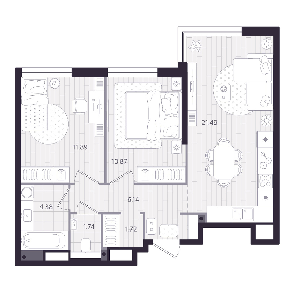 Планировка: Евротрешка 58.2 м² в ЖК Форсо, Зарека