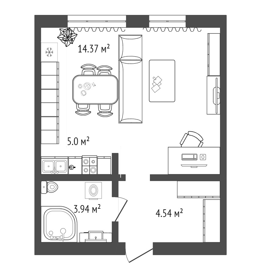 Планировка: Студия 27.9 м² в ЖК Листопад, От Слободы до Комарово парк