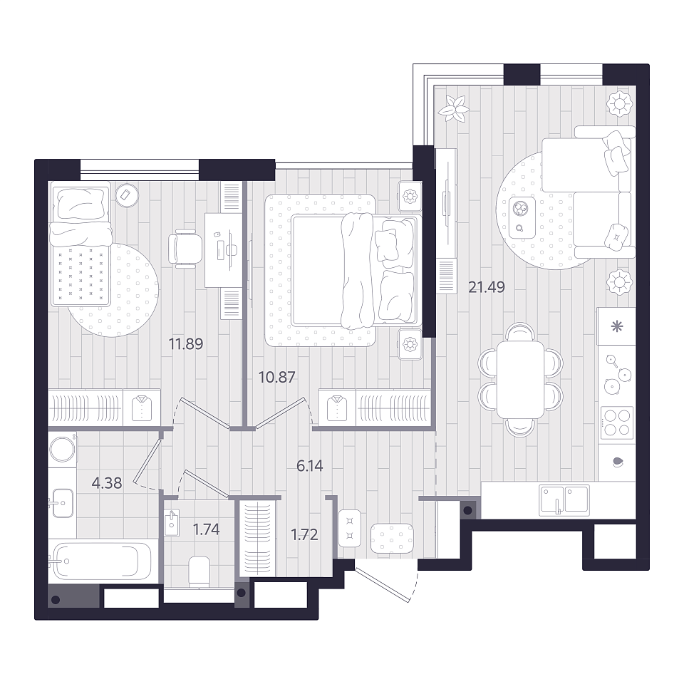 Планировка: Евротрешка 58.2 м² в ЖК Форсо, Зарека
