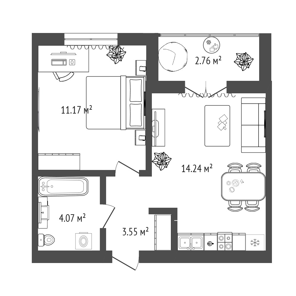 Планировка: Евродвушка 35.8 м² в ЖК Листопад, От Слободы до Комарово парк