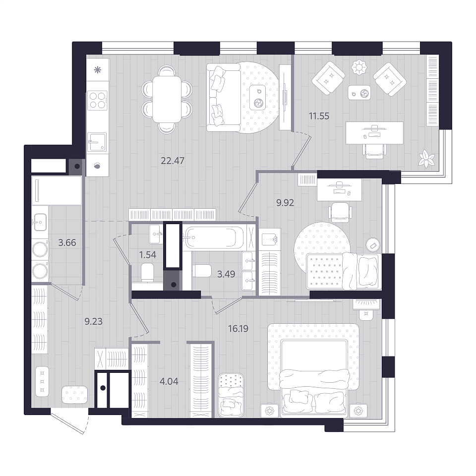 Планировка: 4-комнатная евро 82.1 м² в ЖК Форсо, Зарека