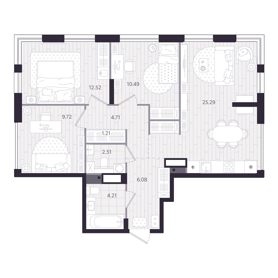 Планировка: 4-комнатная евро 76.7 м² в ЖК Форсо, Зарека