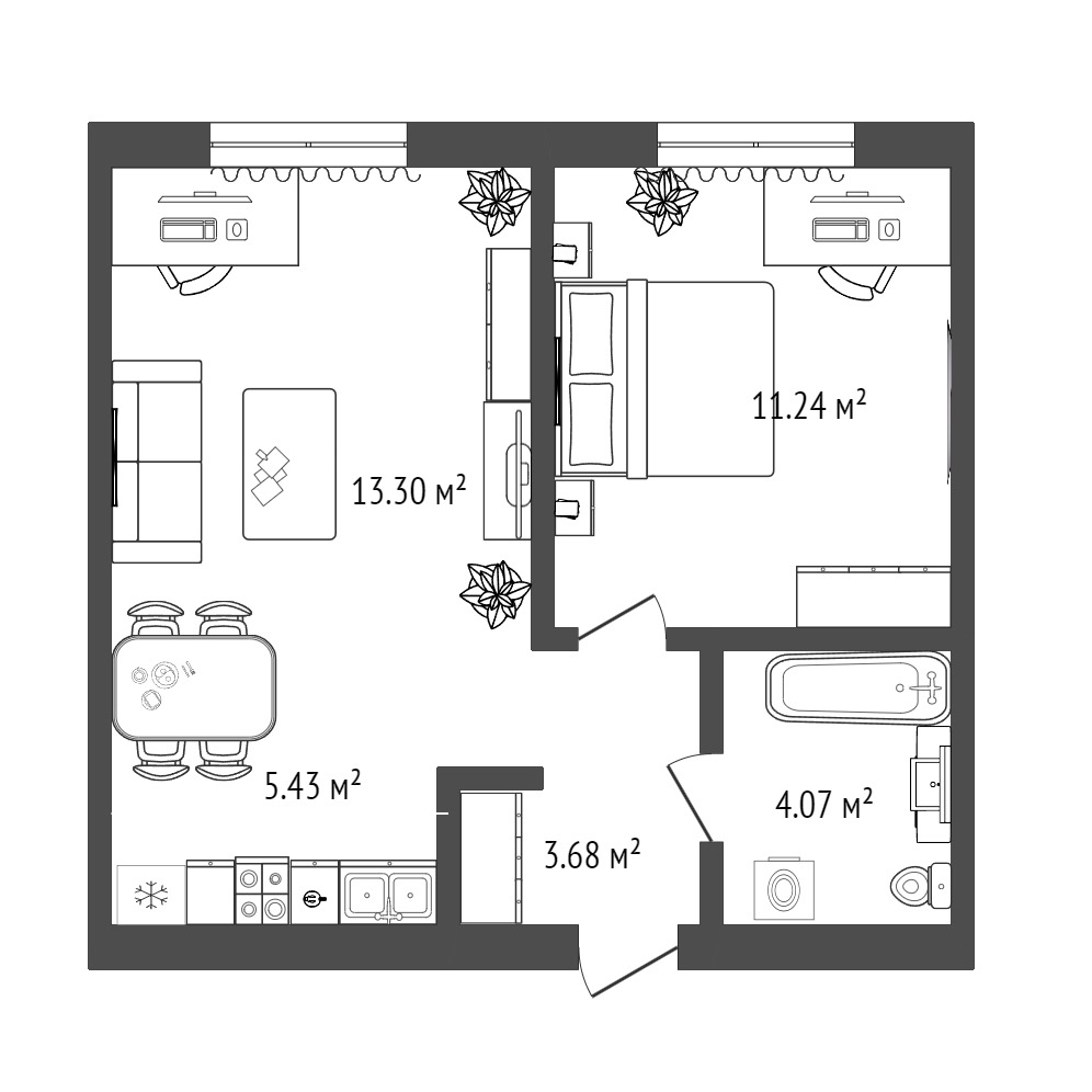 Планировка: Евродвушка 37.7 м² в ЖК Листопад, От Слободы до Комарово парк