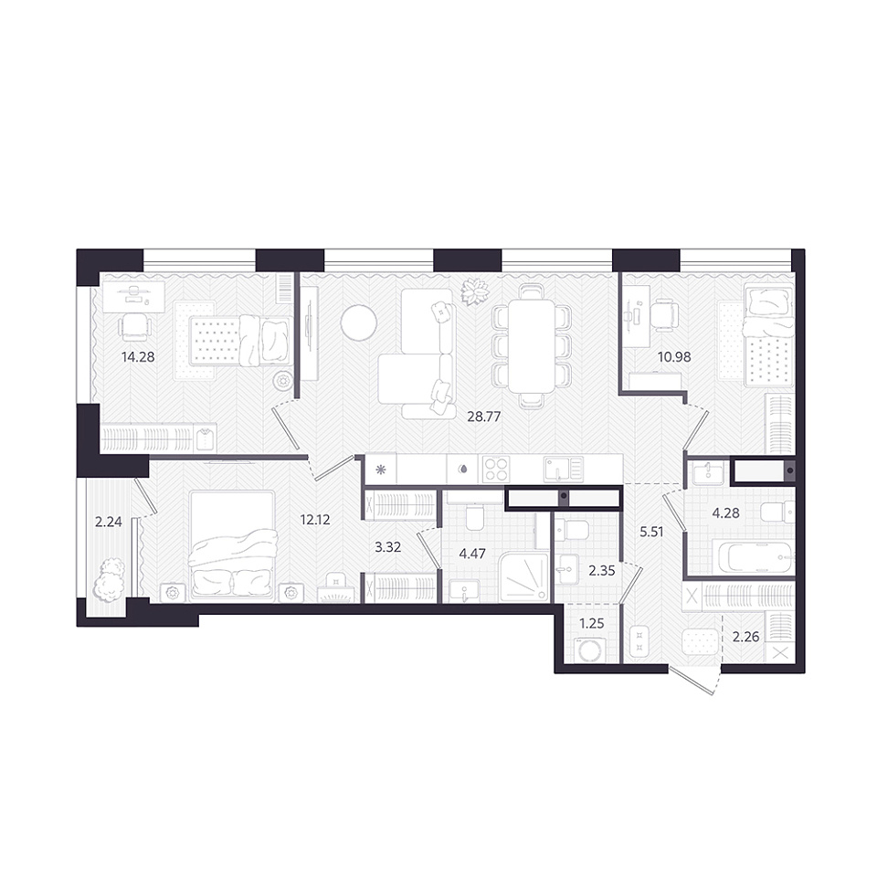 Планировка: 4-комнатная евро 90.3 м² в ЖК Темплин, Центр