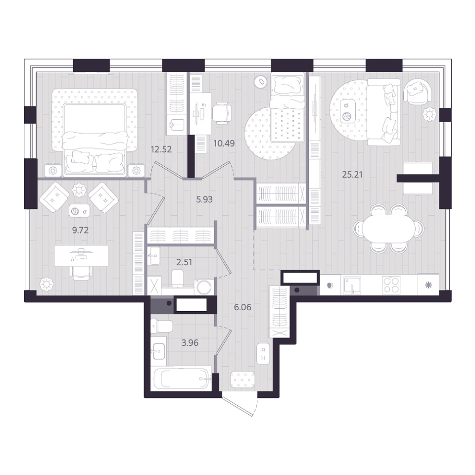 Планировка: 4-комнатная евро 76.4 м² в ЖК Форсо, Зарека