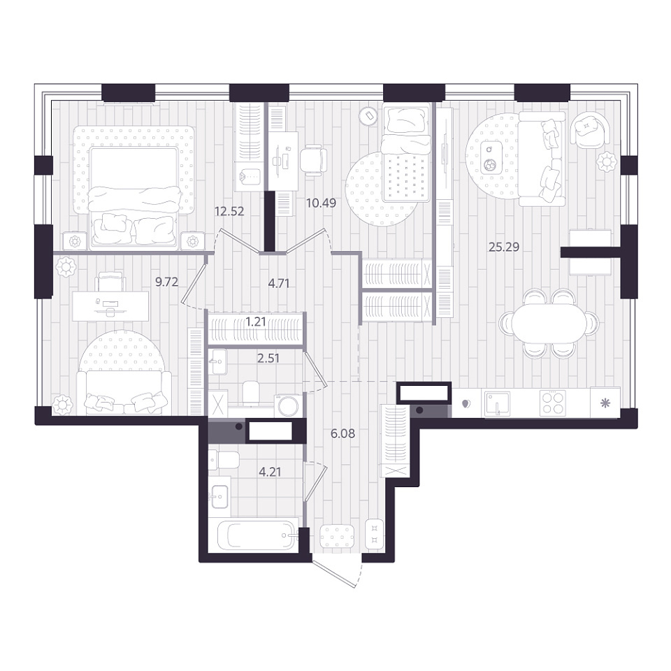 Планировка: 4-комнатная евро 76.7 м² в ЖК Форсо, Зарека