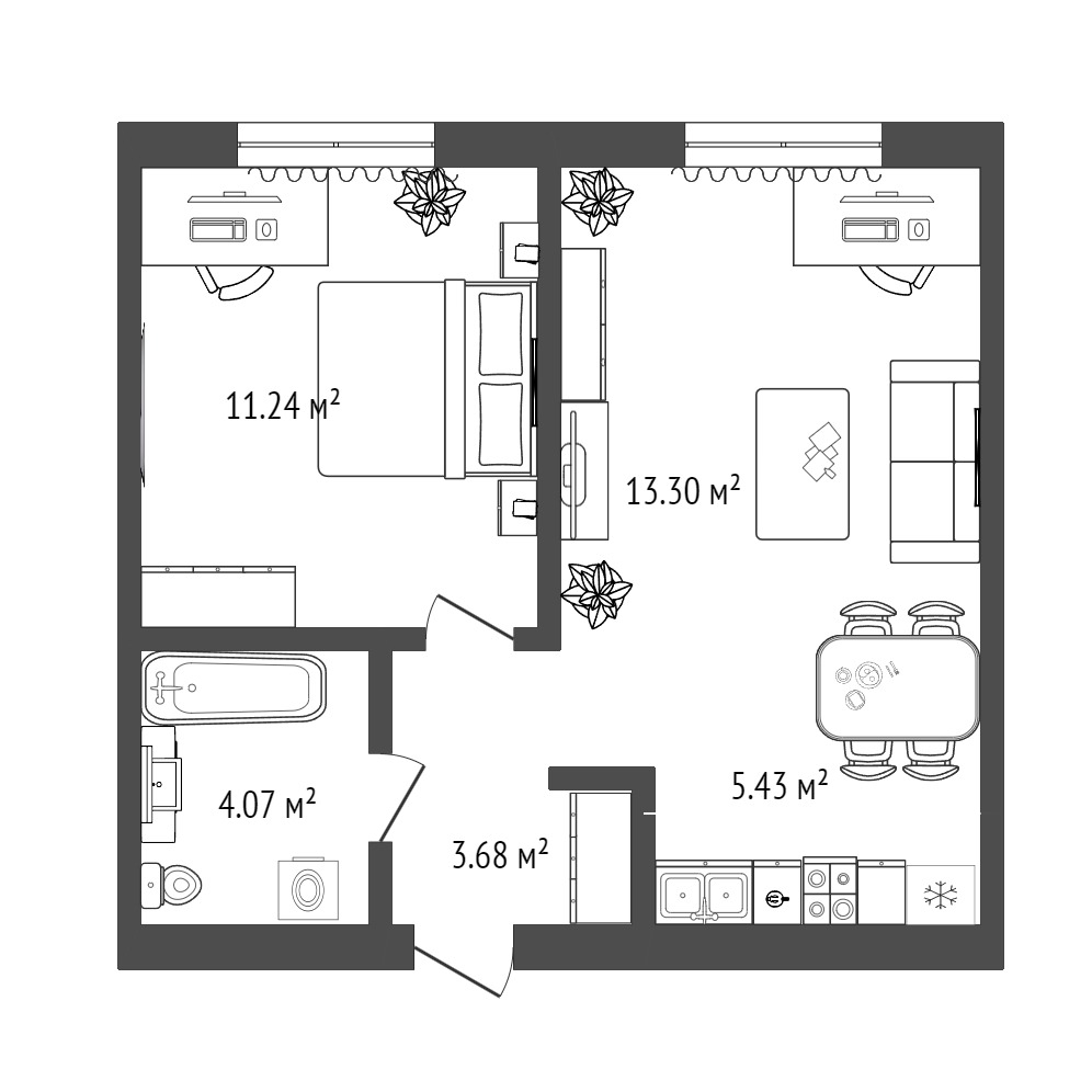 Планировка: Евродвушка 37.7 м² в ЖК Листопад, От Слободы до Комарово парк