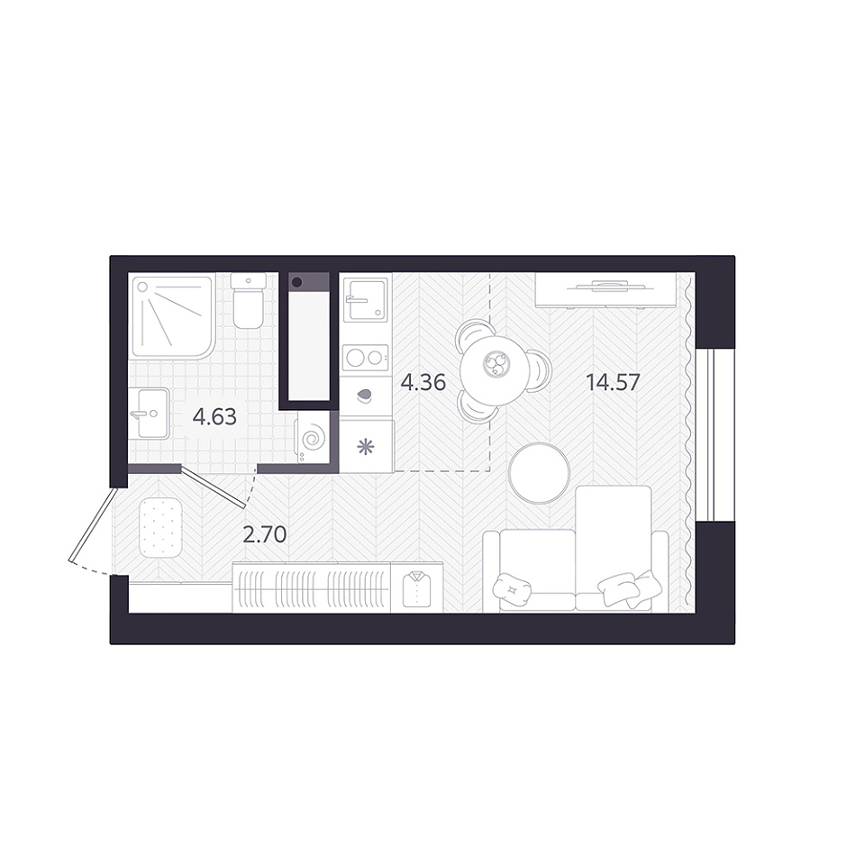 Планировка: Студия 26.3 м² в ЖК Темплин, Центр