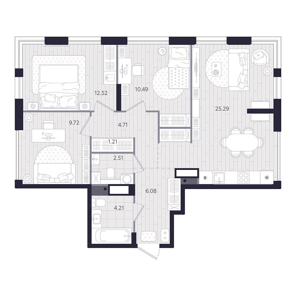 Планировка: 4-комнатная евро 76.7 м² в ЖК Форсо, Зарека